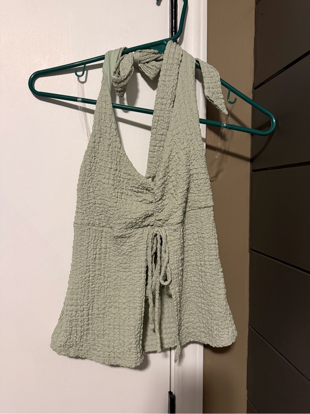 Impo Sage Green Textured Halter Tie Tank Top